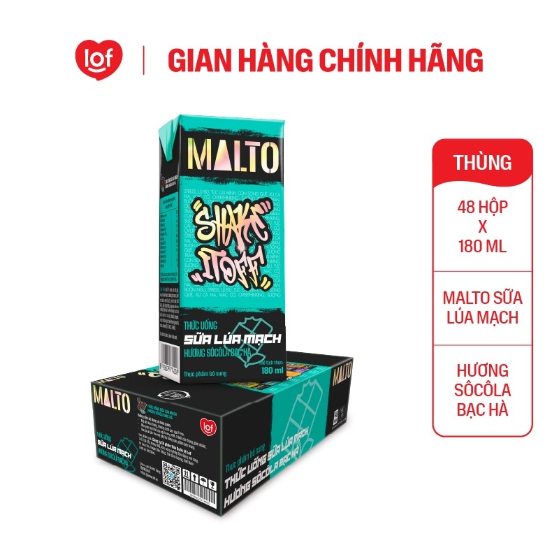 [Giá tốt trong Live] Đủ vị sữa lúa mạch MALTO Shake It Off thùng 48 hộp x 180ml