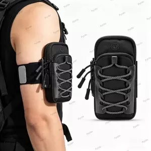 Túi đeo tay thể thao PYCOU, Viền dây phản quang Dây đeo có thể điều chỉnh Băng tay điện thoại, Dây kéo đôi chống mài mòn Tấm lưới vải chống nước Túi đeo cổ tay ngoài trời hàng ngày