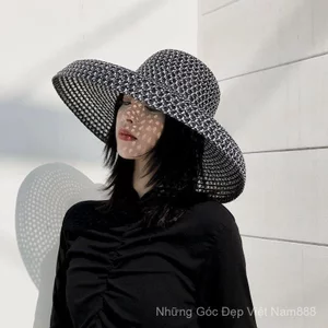 Mùa Hè Pháp Hepburn Mũ Đồng Hồ Kỳ Nghỉ Mũ Chống Nắng Đi Biển Chống Nắng Mũ Rơm Có Thể Gập Lại Nữ Mũ Chống Nắng