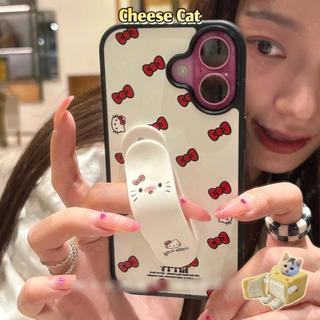 Ốp điện thoại hình nơ đỏ Kitty giá đỡ chiếc nhẫn cho iPhone 14 13 11 12 15 16 17 Pro Max Xs Max XR 7 8 Plus