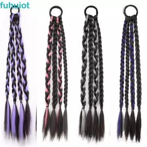 FUHUIOT 2 Bím Xoắn Nhiều Màu Sắc, Nổi Bật Giả Quyền Anh Bím Tóc Giả Đuôi Ngựa Tóc Giả, Fasion Co Giãn Dài Thoáng Mát Đuôi Ngựa Tóc Bé Gái