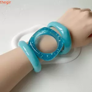 THEGIRL8B Nhựa Lắc Tay, Vòng Tay Acrylic Chuyển Màu Trong Suốt, Trang Sức Cổ Tay Đá Cẩm Thạch Hình Học Không Đều Chunky Cuff Gen Z Nữ