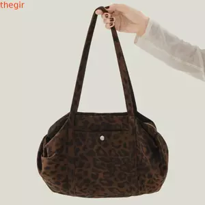 Túi đeo vai in họa tiết da báo THEGIRL8B, Túi Tote vải có thể gập lại nhẹ, Chất liệu Nylon đơn giản Dung tích lớn Túi Bowling phong cách Hàn Quốc cho bé gái