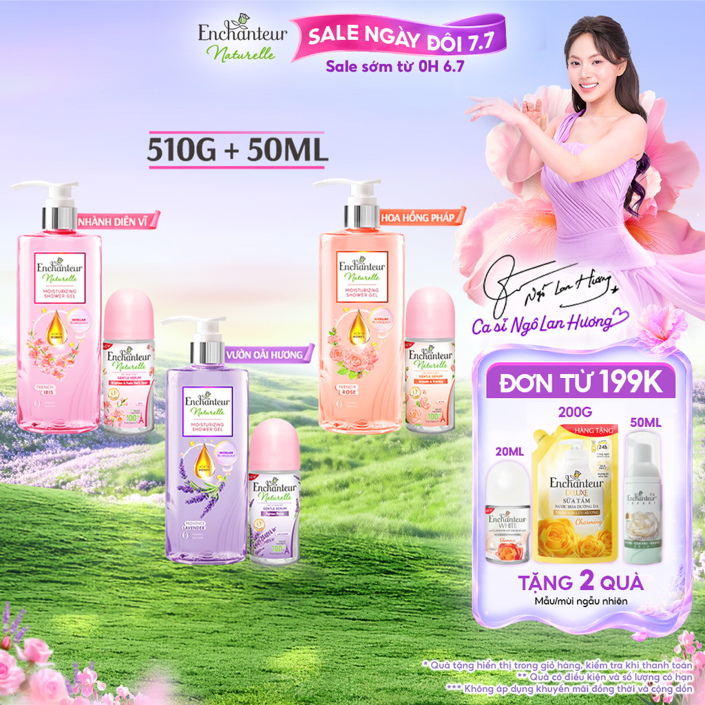 [MỚI] Sữa tắm 510g tặng Lăn khử mùi tinh chất Serum Làm Sáng Da và Che Mờ Thâm sau 5 ngày Enchanteur 50ml