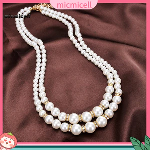 MIC _ Vòng cổ hạt ngọc trai giả sang trọng hai lớp có thể điều chỉnh cho bữa tiệc