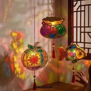 Đèn lồng bằng gỗ DONOVANQQ, Đèn cầm tay nghệ thuật hình hoa phong cách truyền thống, tua rua treo thủ công Thiết kế cổ xưa Trang trí lễ hội giữa mùa thu