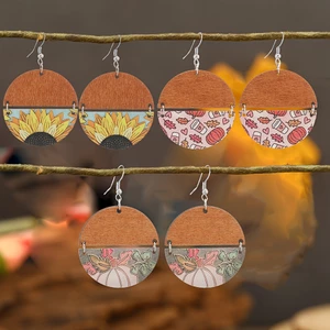 Nguyên Chất Handmade Retro Bông Tai Bằng Gỗ Tròn Bông Tai Tính Khí Bông Tai Hoa Móc Bông Tai