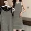 Đầm dây dệt kim sọc phong cách Hàn Quốc mùa hè Slim-fit thon gọn hơn Thiết kế thích hợp Áo Vest không tay hẹp