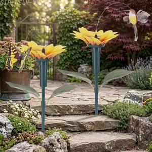 {WELV}Garden Stake Solar Powered Butterfly and Bird Decor 40cm Waterproof ABS Material