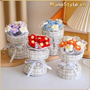Bó hoa móc MONOSTYLE, Bó hoa dệt kim hoàn thiện Bó hoa phồng, Trang trí đám cưới Quà tặng tốt nghiệp Hoa dệt kim Bó hoa thủ công Mini Ngày lễ tình nhân