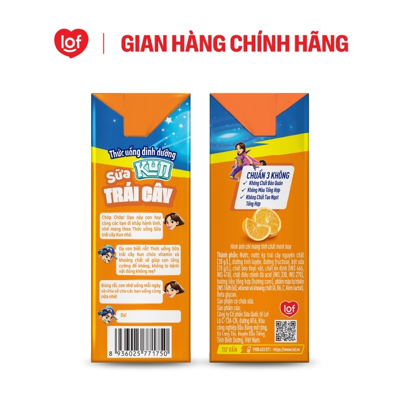 Sữa trái cây KUN vị cam thùng 48 hộp x 110ml