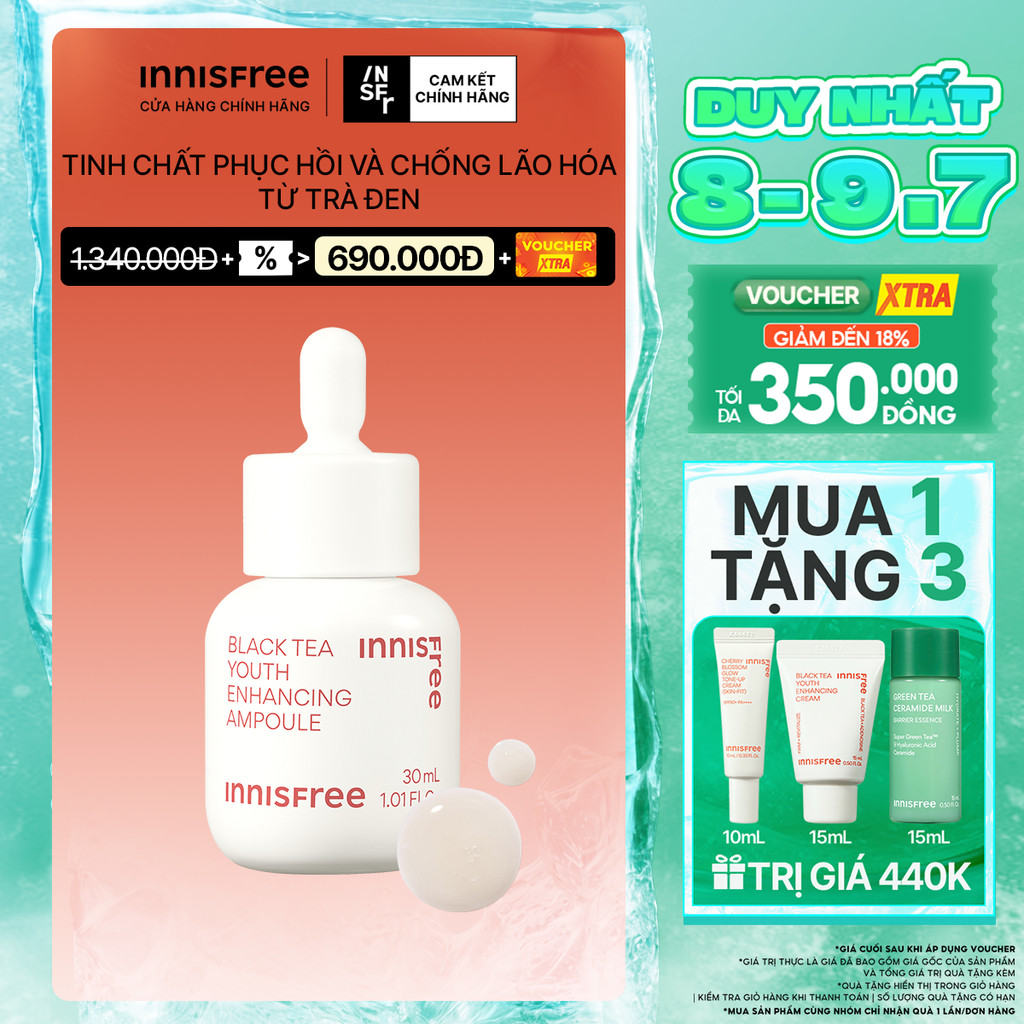 Tinh chất phục hồi da và chống lão hóa trà đen innisfree Black Tea Youth Ampoule 30 mL