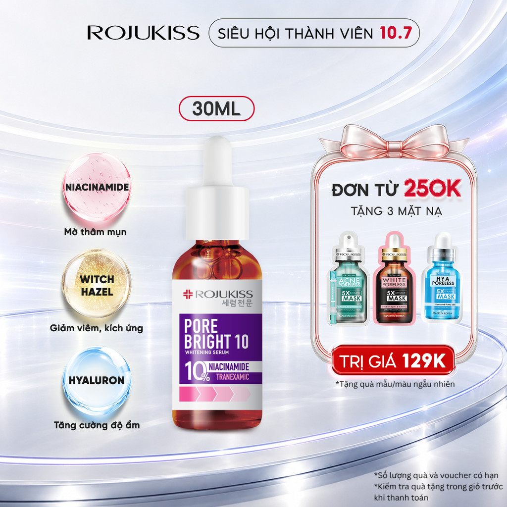 Serum Dưỡng Trắng Da Và Se Khít Lỗ Chân Lông Rojukiss Porebright10 Whitening Serum 30 Ml