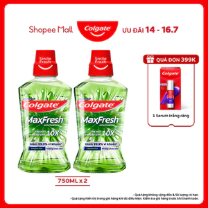 Bộ 2 nước súc miệng Colgate Maxfresh the mát dài lâu gấp 10X - diệt 99,9% vi khuẩn - 750ML