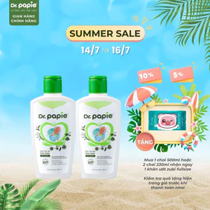 Combo 2 chai Nước tắm thảo dược Dr.Papie giúp giảm mẩn ngứa rôm sảy, an toàn cho bé sơ sinh (230ml/chai)