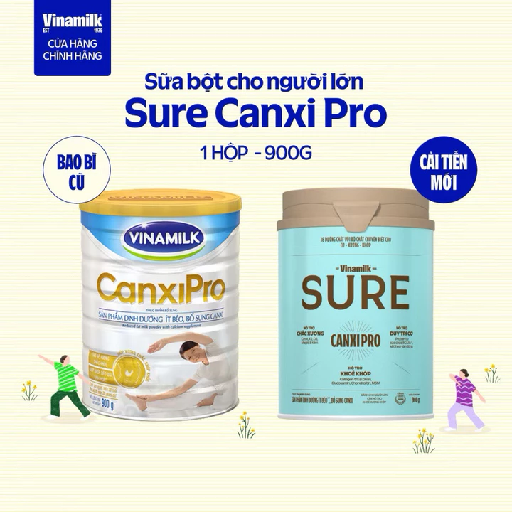 Sữa bột Vinamilk CanxiPro 900g (Hộp thiếc) - Sữa bổ sung Canxi cho người già cao tuổi, Tốt cho xương khớp
