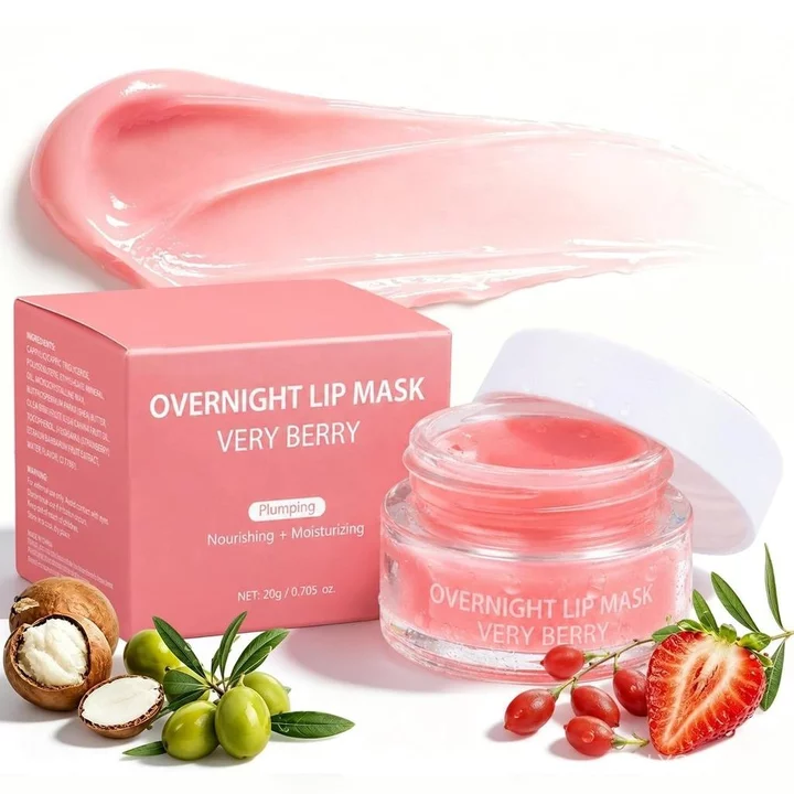 Mặt nạ môi qua đêm, Mặt nạ ngủ môi Very Berry, được sử dụng cho môi khô, Son dưỡng chiết xuất thực vật Làm dịu nứt nẻ khô, Son dưỡng màu hồng tự nhiên Chăm sóc dưỡng ẩm không dính lâu trôi 8 giờ, 0,7o