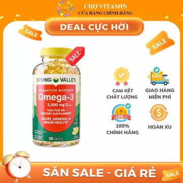 Thực Phẩm Bảo Vệ Sức Khoẻ Spring Valley Omega-3 1000mg Fish Oil 180 Viên Softgel Vị Chanh - Dầu Cá Hỗ Trợ Sức Khoẻ