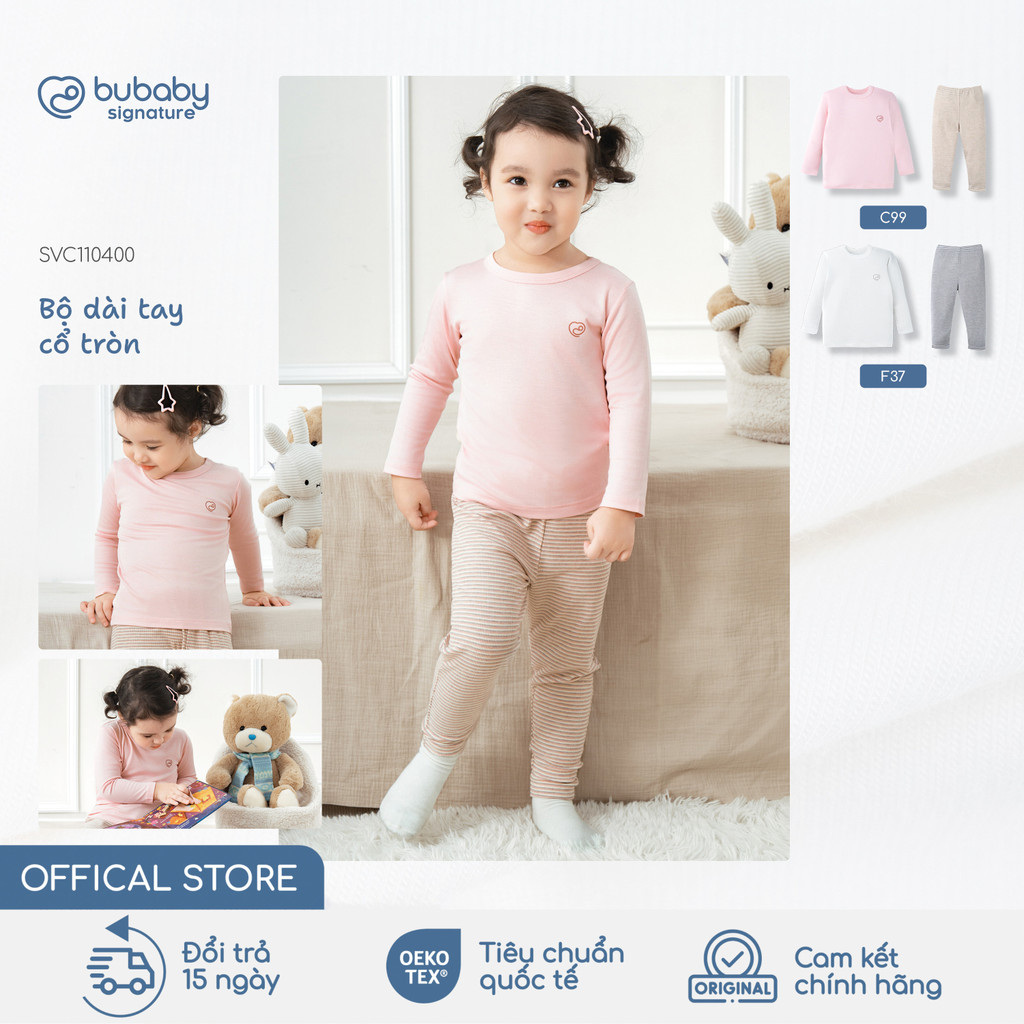 Bộ quần áo dài tay basic BU Baby, bộ dài tay thu đông mềm mịn ấp áp, bộ giữ nhiệt cho bé | SVC110400