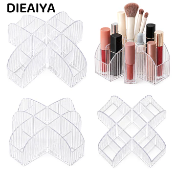 Hộp đựng son môi DIAIYA, Hộp đựng son môi bằng nhựa 9 lưới, Hộp đựng cọ trang điểm hình chữ thập trong suốt