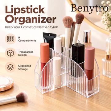 Benytro Hộp đựng son môi BENYTRO, Hộp đựng son môi hình chữ thập bằng nhựa, Hộp đựng mỹ phẩm trong suốt 9 lưới