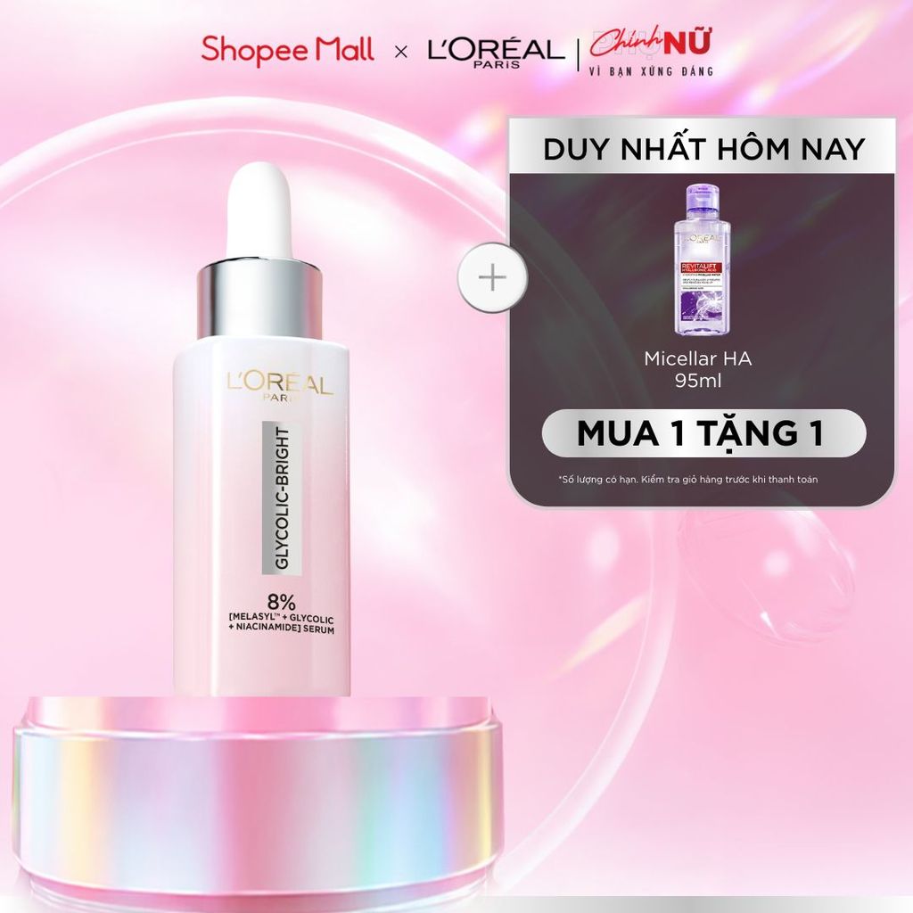 Serum Glycolic Melasyl 8% [Melasyl+Glycolic+Niacinamide] dưỡng sáng da, mờ thâm mụn & nám Loreal Paris 30ml