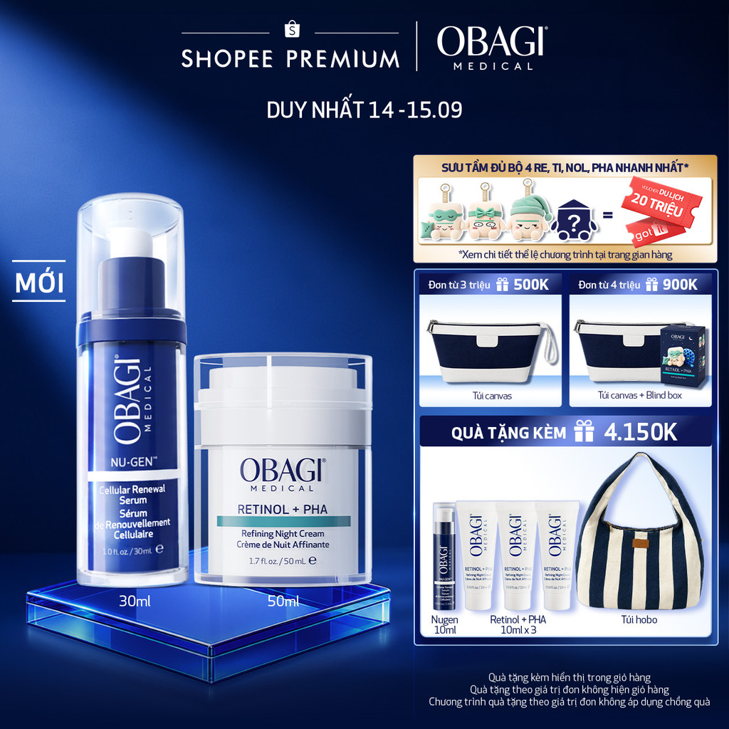 Combo Serum Kích Hoạt Năng Lượng Tế Bào Obagi Nugen 30ml & Kem Dưỡng Đêm Obagi Retinol + PHA 50ml