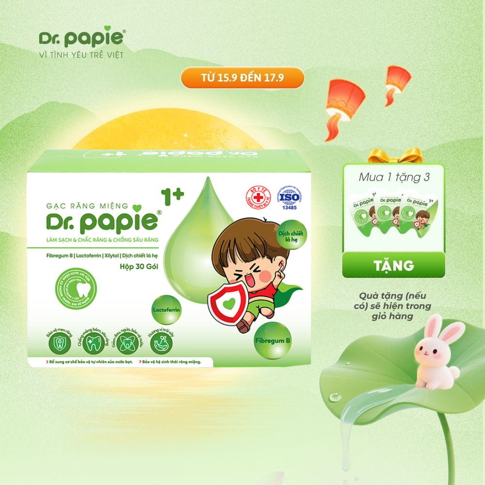 Gạc Vệ Sinh Chống Sâu Sún Răng Ưu Việt Làm Sạch Răng Miệng An Toàn Dr.Papie 1+ Dành Cho Bé Trên 1 Tuổi (30 gói/hộp)