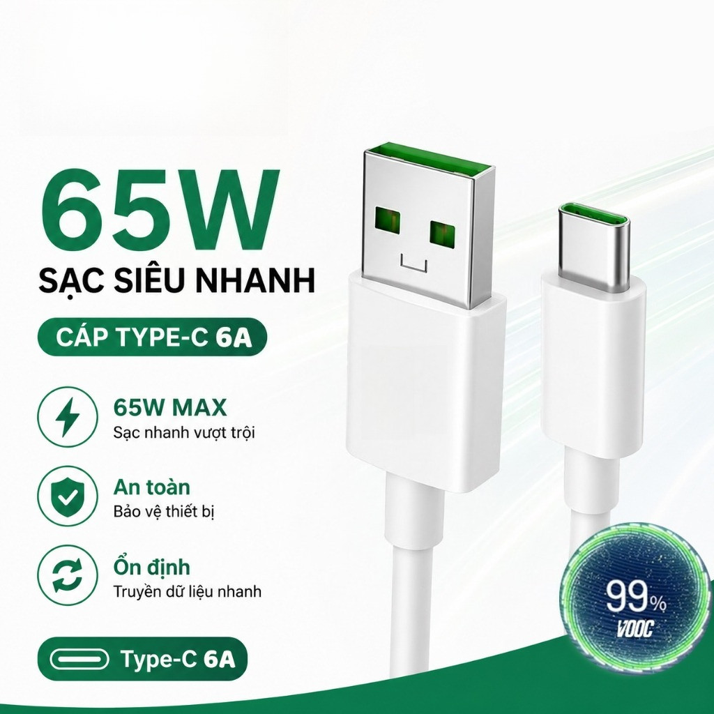 Bộ sạc nhanh Realme Super 65W 6.5A, cáp sạc điện thoại Oppo USB Type C, bộ chuyển đổi 65W 80W