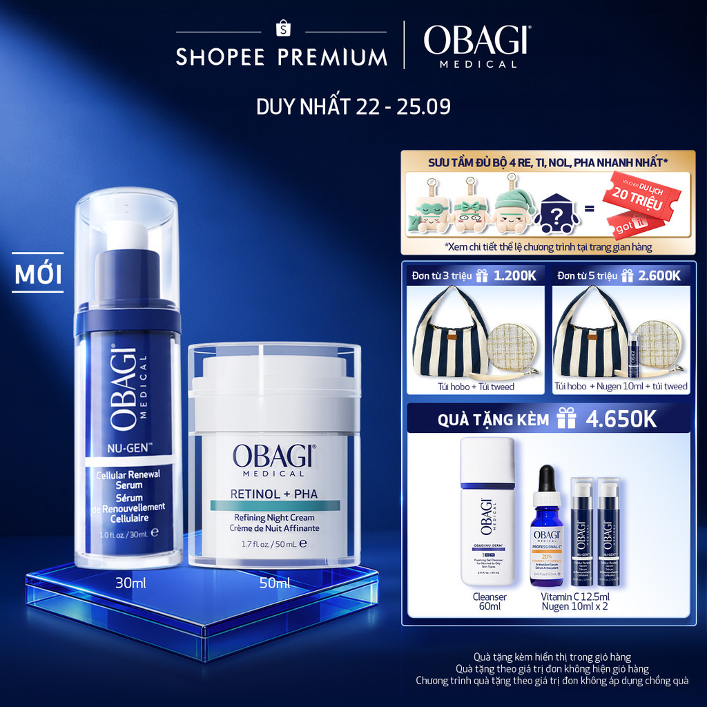Combo Serum Kích Hoạt Năng Lượng Tế Bào Obagi Nugen 30ml & Kem Dưỡng Đêm Obagi Retinol + PHA 50ml