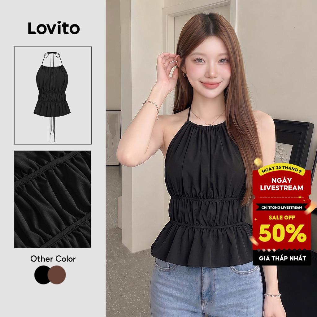 Lovito thanh lịch Áo Tank Top Plain Ren Up Ruched Tank Top dành cho nữ L106AD087