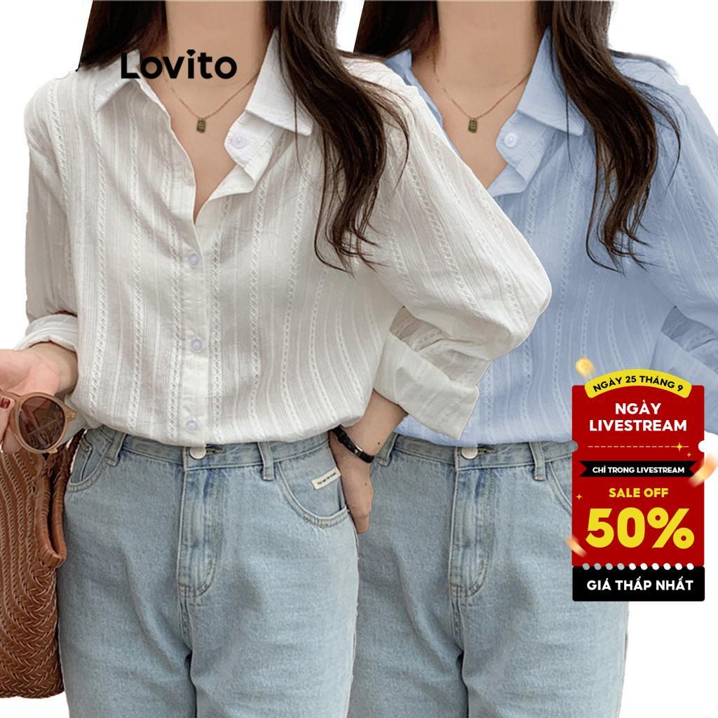 Lovito thanh lịch Áo sơ mi dài tay trơn Jacquard cho nữ LNE27024 (Nhiều màu)