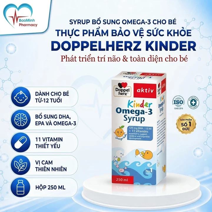 Siro omega 3 cho bé Doppelherz Kinder Omega-3 Syrup hỗ trợ phát triển não bộ và thị lực cho bé