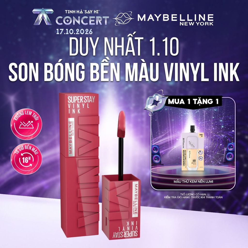 Son Bóng Bền Màu Nhẹ Môi Superstay Vinyl Ink Maybelline New York 4.2ml