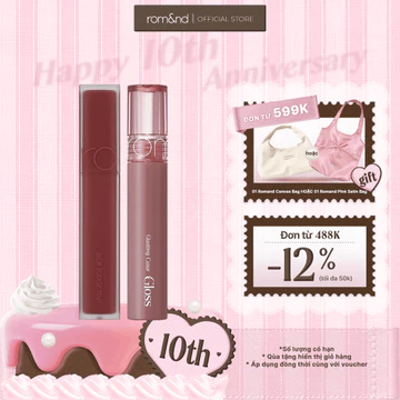 [Rom&nd x KOL] Combo Son Kem Blur Fudge Tint + Son Bóng Romand Glasting Color Gloss