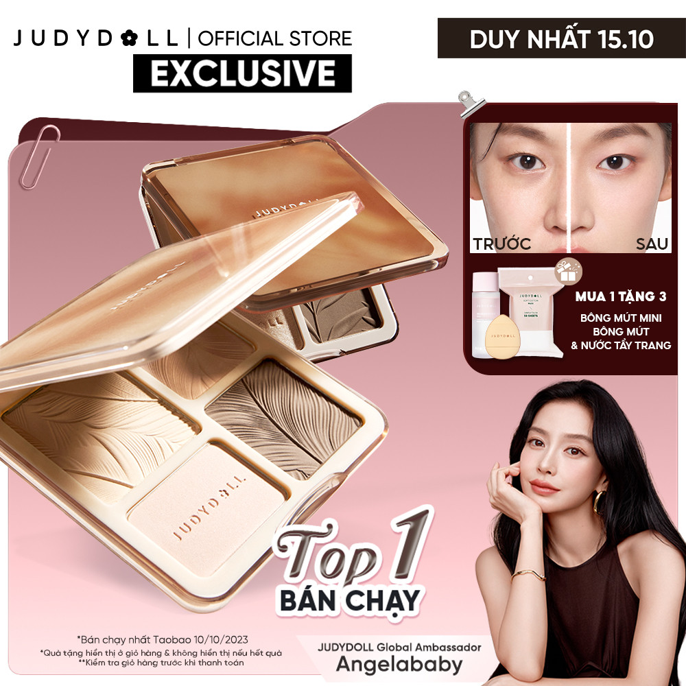 Bảng Phấn Tạo Khối Bắt Sáng 4 Ô JUDYDOLL Highlight & Contour Palette Mỏng Mịn Dễ tán Chuẩn màu 3D Lâu trôi 9g