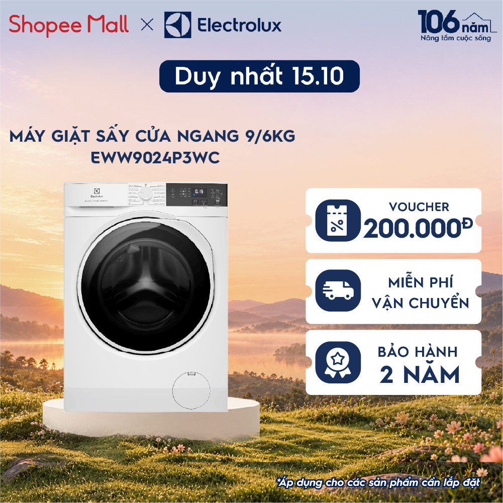 Free giao lắp - Máy giặt sấy 9/6KG Electrolux S300 EWW9024P3WC - giặt đẩy tải 45 phút, diệt khuẩn, EcoInverter