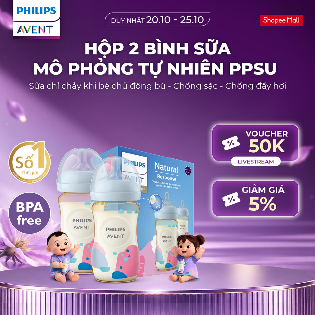 Hộp 2 Bình Sữa Mô Phỏng Tự Nhiên Mới PPSU Philips Avent Natural Response 125ml/ 260ml