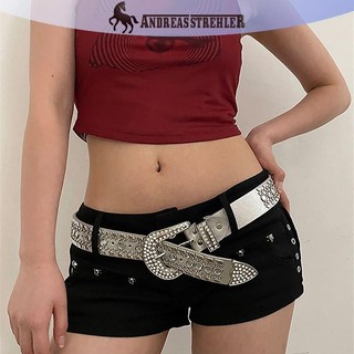 Onetimingfine Thời Trang Punk Y2K Kim Cương Giả Thắt Lưng Nữ Khóa Kim Loại Thời Trang Dây Thắt Lưng Quần Jean Trang Trí Cay Bé Gái Thắt Lưng VN