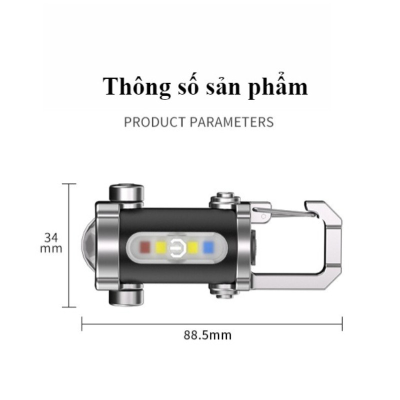 Đèn Pin Móc Khóa LED Mini，Đèn pin LED Mini có thể sạc lại USB， Móc khóa có đèn vonfram 3 chế độ