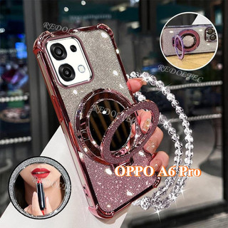 Ốp lưng OPPO A6 Pro 5G 4G Vỏ lấp lánh Gradient mới có gương trang điểm Giá đỡ từ tính OPPO A6Pro Bảo vệ ống kính có giá đỡ dây buộc Vỏ điện thoại chống sốc