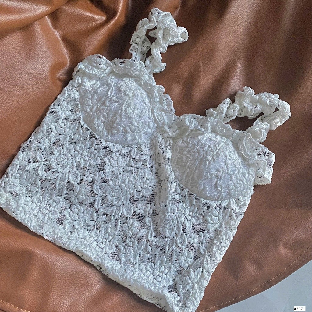 Áo hai dây croptop nữ, Áo ren hai dây form ôm body có mút nguc phong cách cá tính_A369