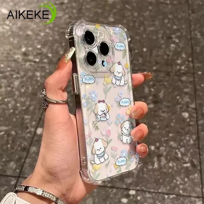 Ốp Điện Thoại Bốn Góc Hình Chó Hoa Dễ Thương Cho Samsung Galaxy A90 A82 A73 A72 A71 A70E A70S A70 A60 A56 A55 A54 A53 A52 A52S A51 A50 A50S A42 A41 5G 4G Vỏ Trong Suốt Chống Sốc Cho Mèo