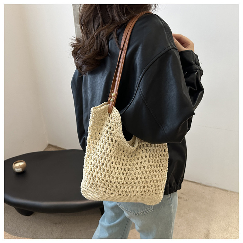 Túi tote cói đan tay nữ phối quai da vintage đi biển đi chơi du lịch xinh sang trọng nhẹ đẹp