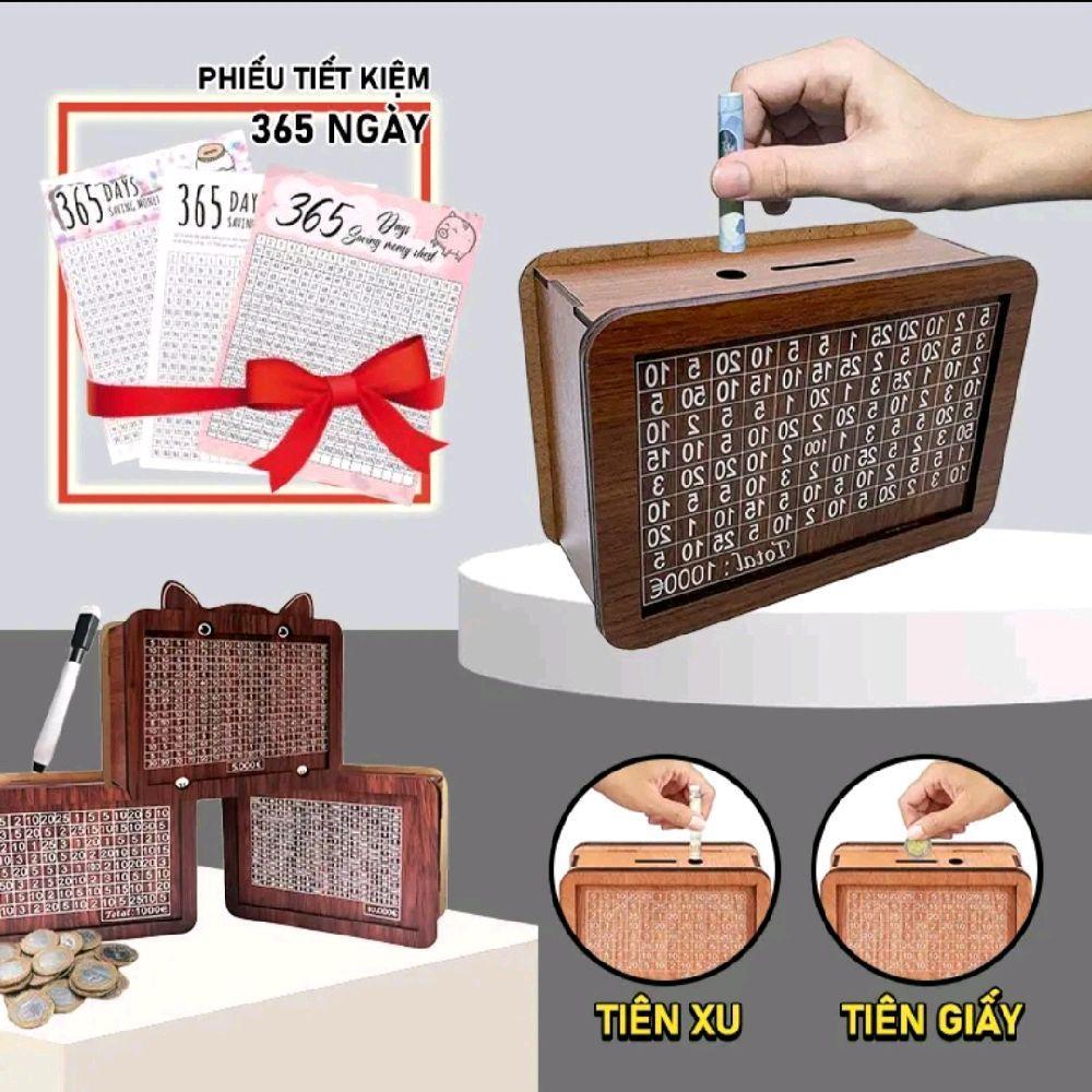 Hộp gỗ tiết kiệm tiền, ống tiết kiệm, két gỗ đựng tiền tiết kiện có thể đựng tiền xu và tiền giấy, nhiều mẫu