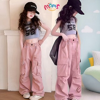 Quần dài ống rộng kiểu Hàn cho bé gái: Vải mềm mại thoáng khí, kiểu dáng thời trang, bé thoải mái vận động cả ngày.