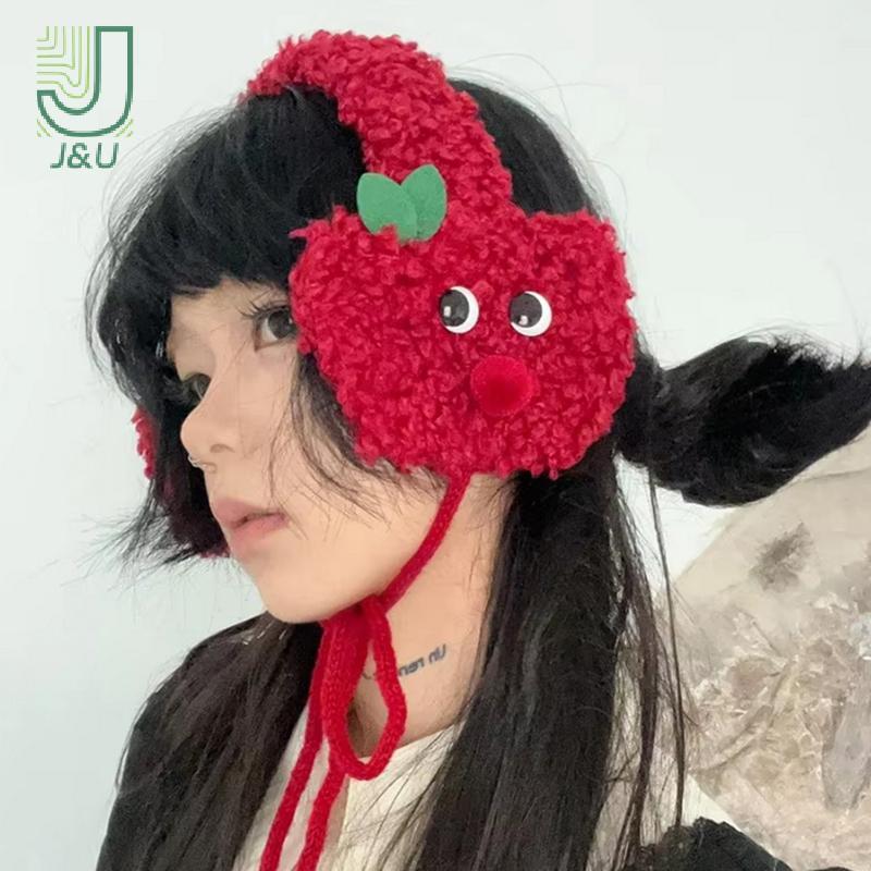 J & U Thiết Kế Hình Dạng Dễ Thương Màu Đỏ Sang Trọng Bịt Tai Dành Cho Nữ Thu Đông Ấm Bảo Vệ Tai Thời Trang Đa Năng Dây Đeo Tóc Mới