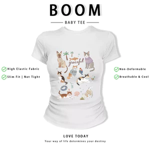 BOOM Áo Baby Tee Nữ Cotton Ôm Body-Áo Thun Ngắn Tay Y2K In Hình PhongCách Mùa Hè, Cổ Tròn Hàng Đầucách hàn quốc phong676