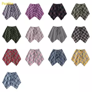 Pealike Unisex Punk Checkerer Lớp Bọc Váy Không Đều Xếp Ly Tạp Dề Váy Buộc Một Dòng Hông Khăn Overskirt Áo E