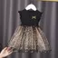 Bé Gái Đen Ruffle Tay Đầm Ghép Ngôi Sao Lấp Lánh Lưới Ngọt Ngào Đầm Dự Tiệc Trẻ Em Trang Phục Mùa Hè